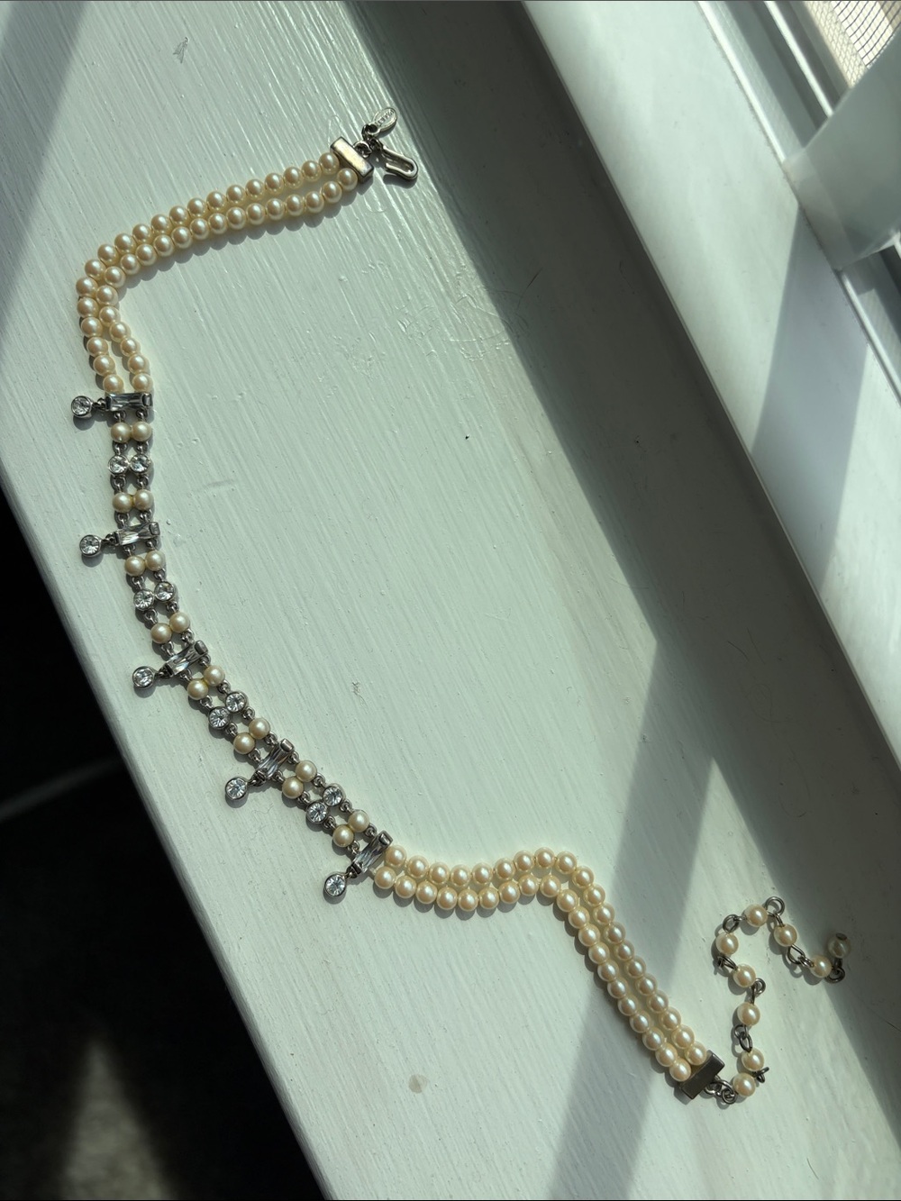 Vintage Monet Pearl and Crystal Choker Necklace